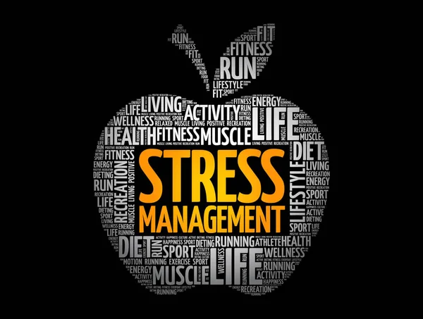 Stress Management Apple Word Cloud Health Concept — Stock Vector