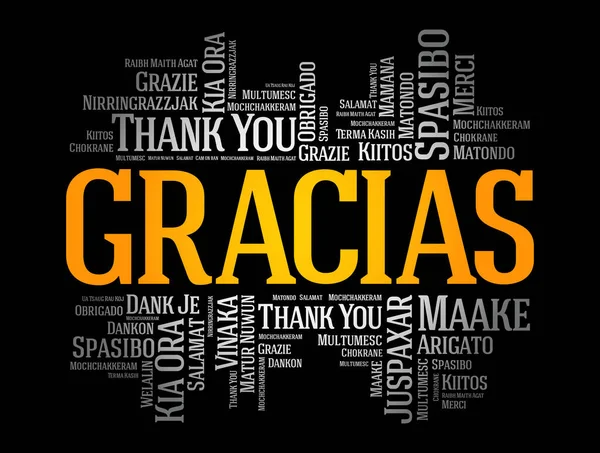 Gracias スペイン語でありがとう 異なる言語でのワードクラウド — ストックベクタ
