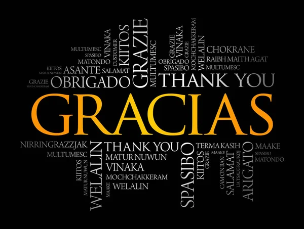 Gracias Gracias Español Nube Palabras Diferentes Idiomas — Vector de stock