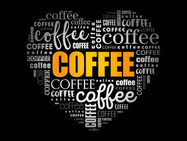 コーヒーハートワードクラウドのコラージュ コンセプトの背景 — ストックベクタ