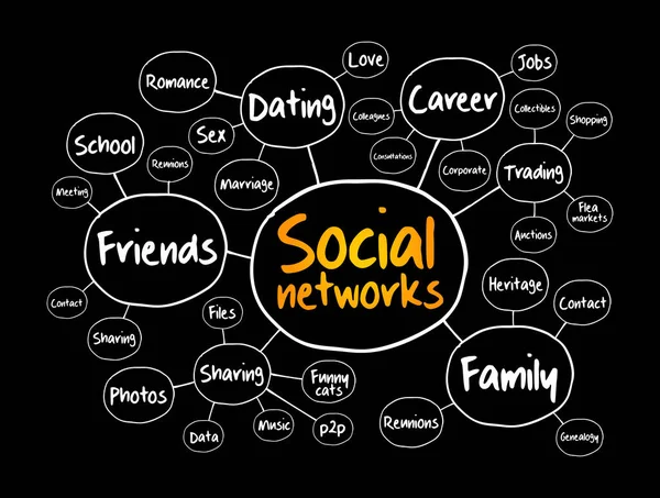 Social Network Mappa Mentale Diagramma Flusso Concetto Business Presentazioni Report — Vettoriale Stock