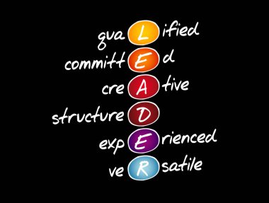 Lider - Nitelikli, Kararlı, Yaratıcı, Yapısal, Deneyimli, Çok Yönlü kısaltma, iş konsepti geçmişi