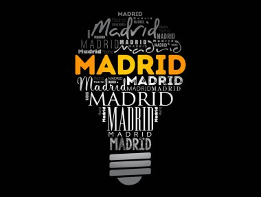Madrid ampul kelime bulutu, seyahat kavramı arka planı