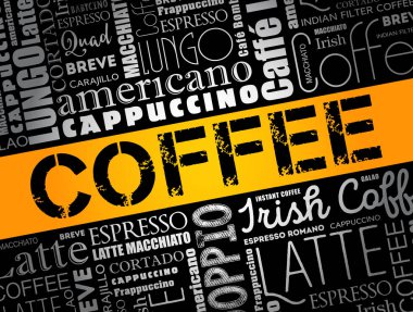 Kahve içenlerin listesi, bulut kolajı, poster geçmişi.