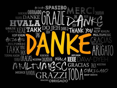 Farklı dillerde kelime bulut arkaplanı Danke (Almanca Teşekkür ederim)