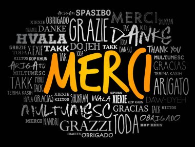 Merci (Fransızca Teşekkür) kelime bulutu farklı dillerde