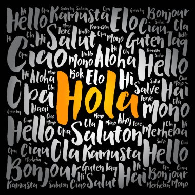 Hola (İspanyolca Selamlar) Dünyanın farklı dillerinde kelime bulutu