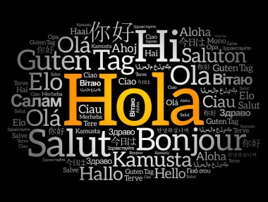 Hola (İspanyolca Selamlar) Dünyanın farklı dillerinde kelime bulutu
