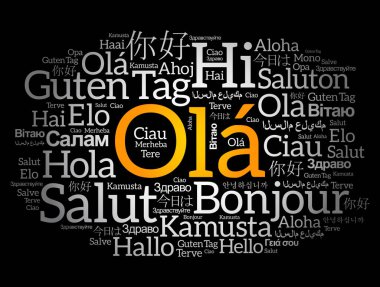 OLA (Portekizce Merhaba) dünyanın farklı dillerinde kelime bulutu