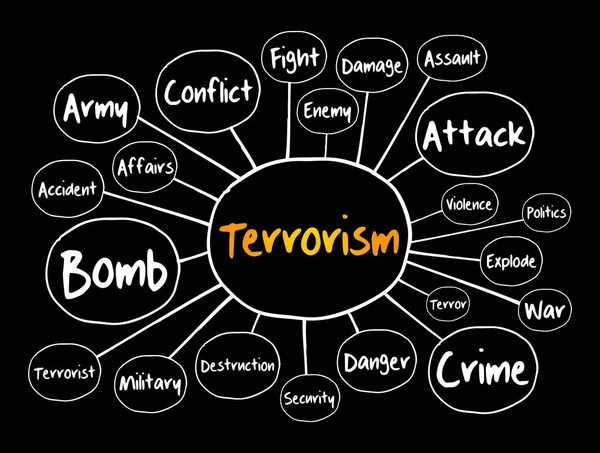 テロリズムマインドマップフローチャート プレゼンテーションとレポートのための概念 — ストックベクタ