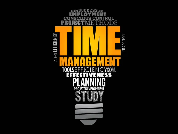 Time Management Gloeilamp Woord Wolk Business Concept Achtergrond — Stockvector