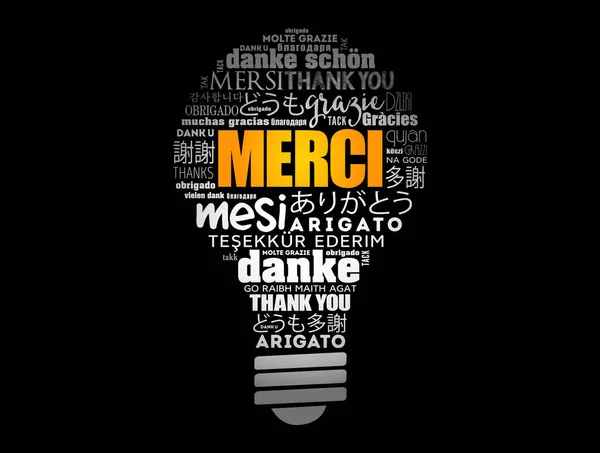 Merci Thank You French Light Bulb Word Cloud Different Languages — Stock Vector