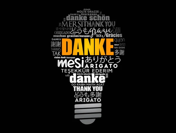 Danke Thank You Німецькою Light Bulb Word Cloud Різними Мовами — стоковий вектор