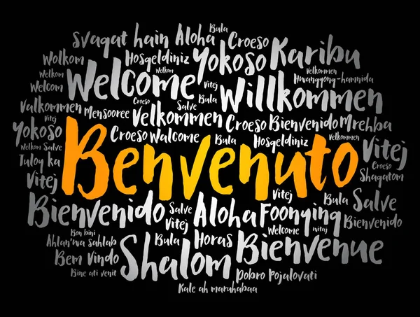 Benvenuto Welcome Italian Word Cloud Different Languages Conceptual Background — Stock Vector