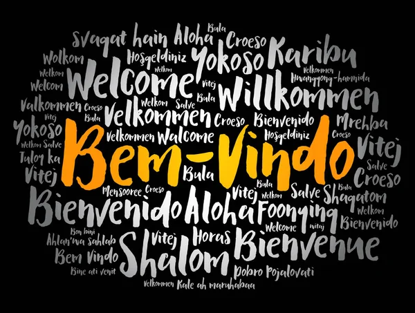 Bem Vindo 欢迎使用葡萄牙语 不同语言的词云 — 图库矢量图片
