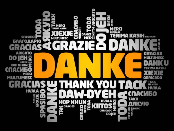 Danke Děkujeme Němčině Word Cloud Různých Jazycích — Stockový vektor