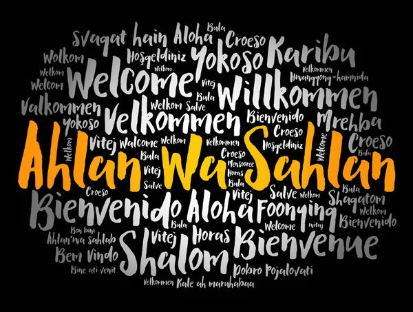 Ahlan Sahlan 欢迎In Arabic 不同语言的文字云 — 图库矢量图片