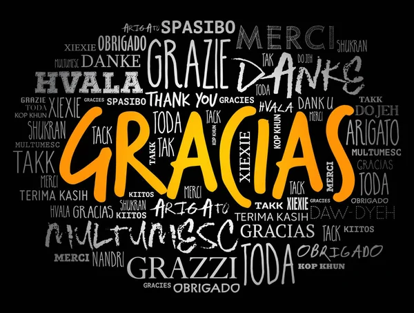 Gracias Danke Auf Spanisch Wortwolke Verschiedenen Sprachen — Stockvektor