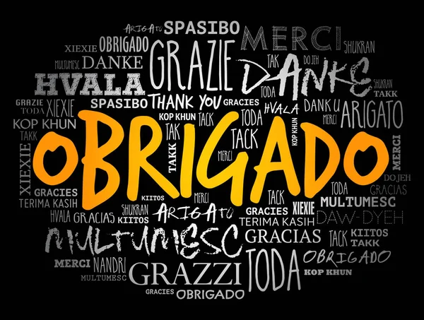 Obrigado Merci Portugais Word Cloud Dans Différentes Langues — Image vectorielle