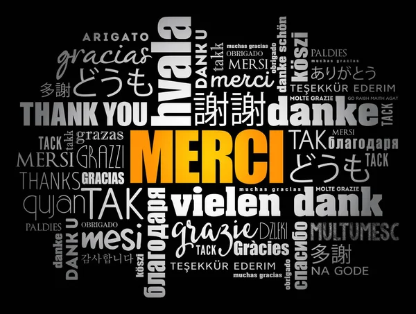 Nube Palabras Merci Gracias Francés Diferentes Idiomas — Vector de stock