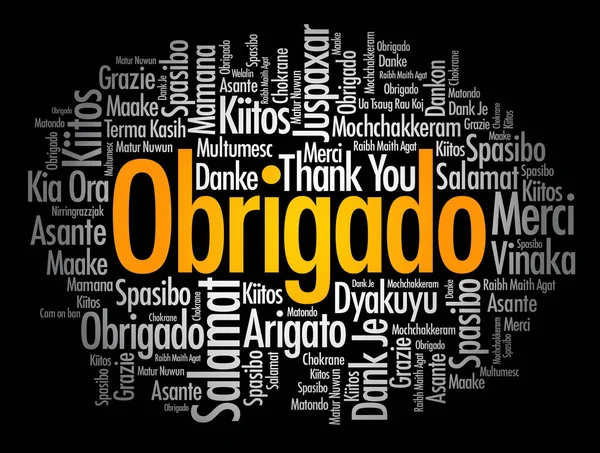 Obrigado Merci Portugais Word Cloud Dans Différentes Langues — Image vectorielle