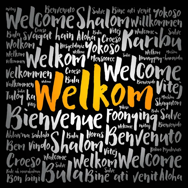 Welkom Welcome Afrikaans Word Cloud Different Languages — Stock Vector