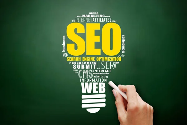 Seo Search Engine Optimization Light Bulb Word Cloud Business Technology — Stock Photo, Image