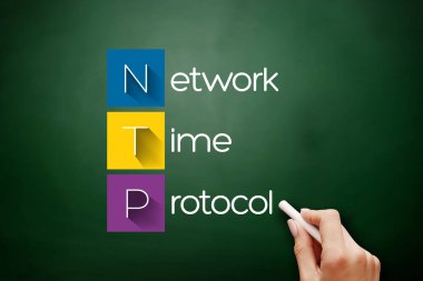 NTP - Ağ Zaman Protokolü kısaltması, karatahtadaki teknoloji kavramı