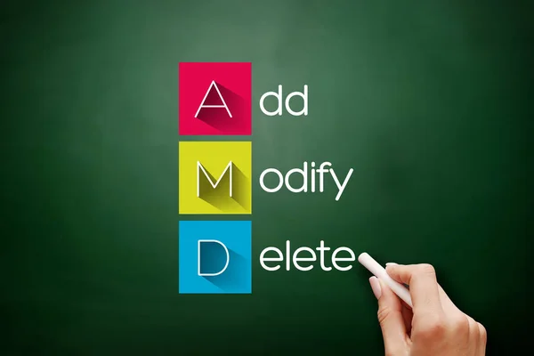 Amd Add Modify Delete Acronym Business Concepts Background Blackboard — 스톡 사진