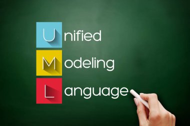 UML - Unified Modeling Language acronym, technology concept background on blackboard clipart