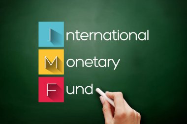 IMF - Uluslararası Para Fonu kısaltması, karatahta iş konsepti geçmişi