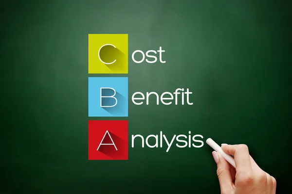 CBA - Cost-benefit Analysis acronym, business concept background on blackboard