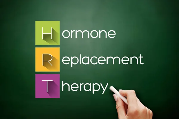 HRT - Hormone Replacement Therapy acronym, medical concept background on blackboard