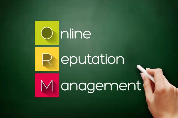 ORM - Online Reputation Management, acronym business concept background on blackboard