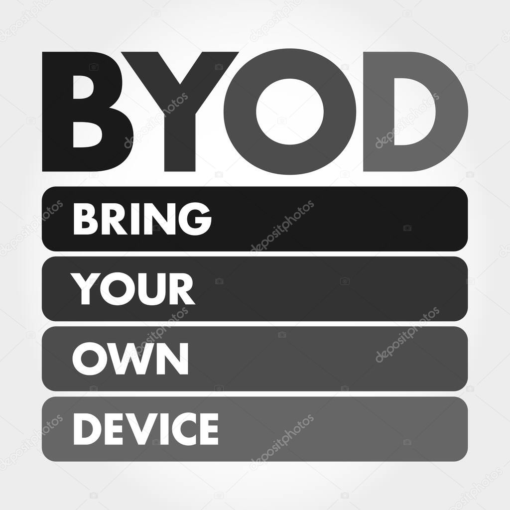 BYOD - Bring Your Own Device acronym, technology concept