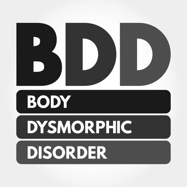 Bdd Acrónimo Trastorno Dismórfico Corporal Antecedentes Concepto Médico — Vector de stock