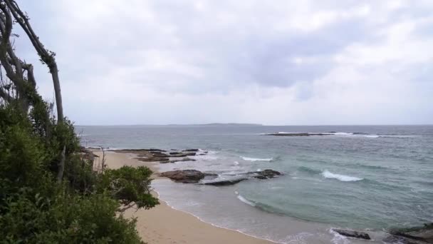 A praia oceânica sob o céu cinzento — Vídeo de Stock