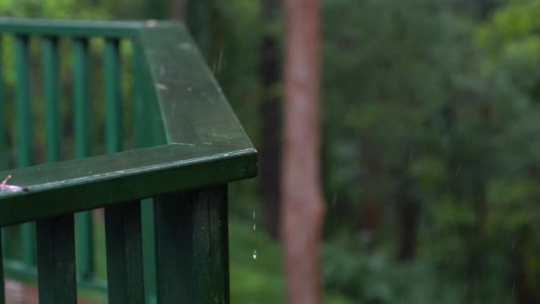 Green railing washed by a heavy rain. — Stock Footage Green railing washed by a heavy rain. Video Clip