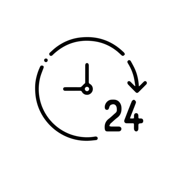 24 uur service line icoon, schets vector teken, lineair pictogram geïsoleerd op wit. logo illustratie — Stockvector