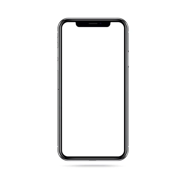 Teléfono inteligente iphon sin marco con una pantalla en blanco que se encuentra en una superficie plana. Vector de alta resolución para infografía Diseño de sitio web de Global Business o aplicación de teléfono móvil — Vector de stock