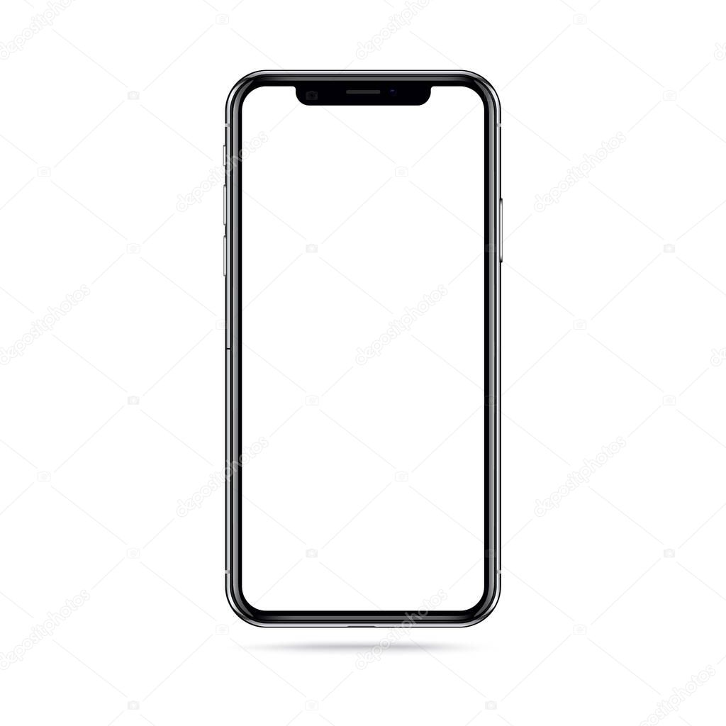 smartphone iphon frameless with a blank screen lying on a flat surface. High Resolution Vector for Infographic Global Business web site design or mobile phone app