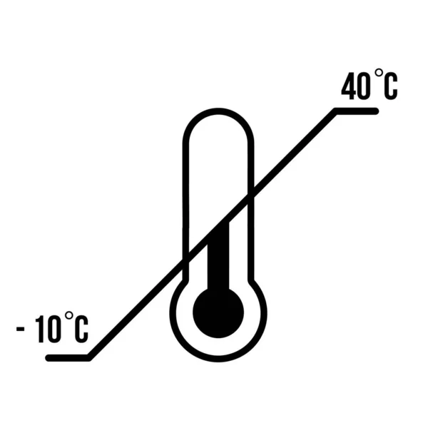 Termometre. Depolama sıcaklık aralığı sembolü. Çapraz çizgileri ve işaret değerleri olan siyah termometre simgesi. Bazı standart sürümler ve efsaneler. — Stok Vektör