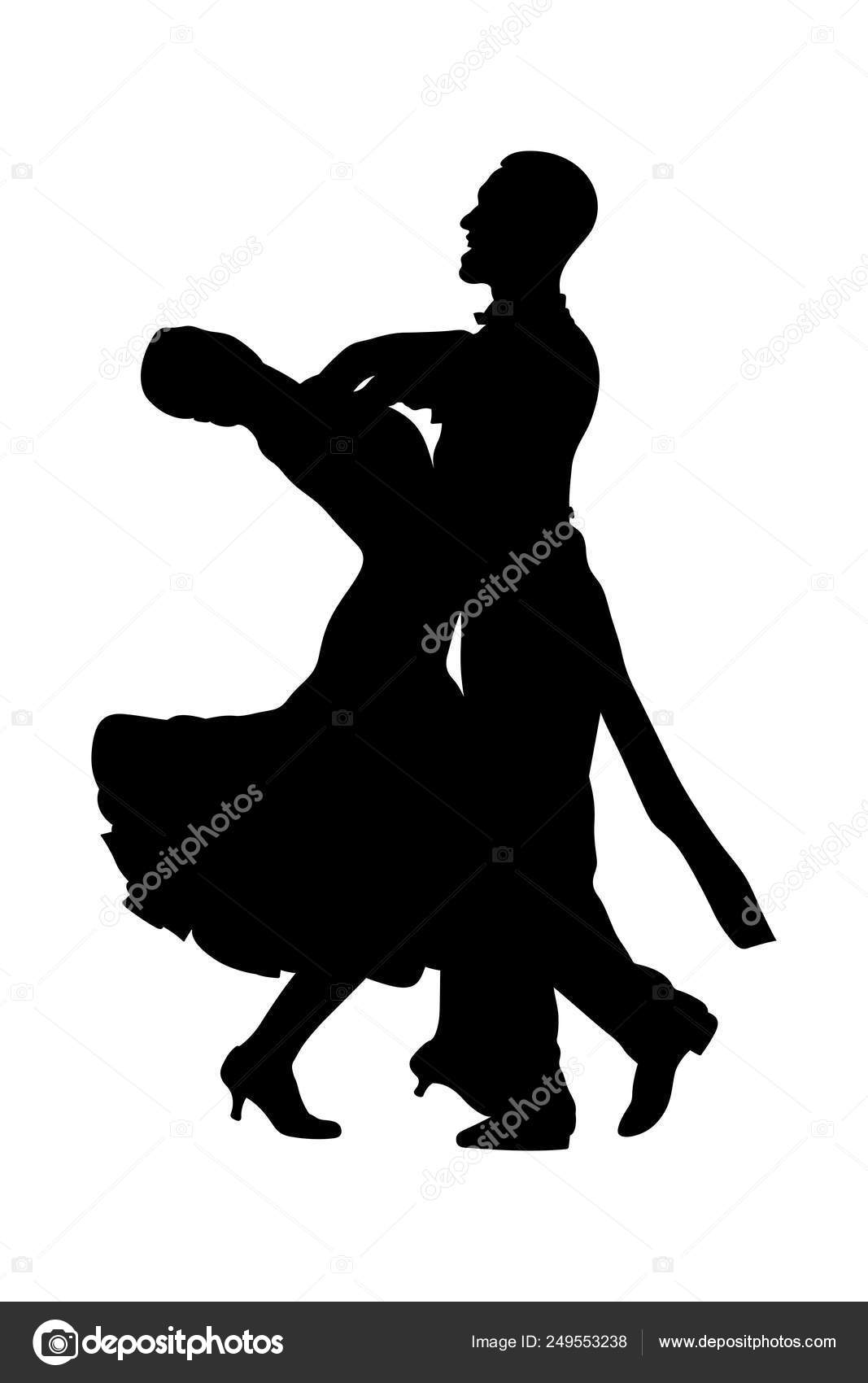 Pair Dancers Man Woman Ballroom Dancing Black Silhouette