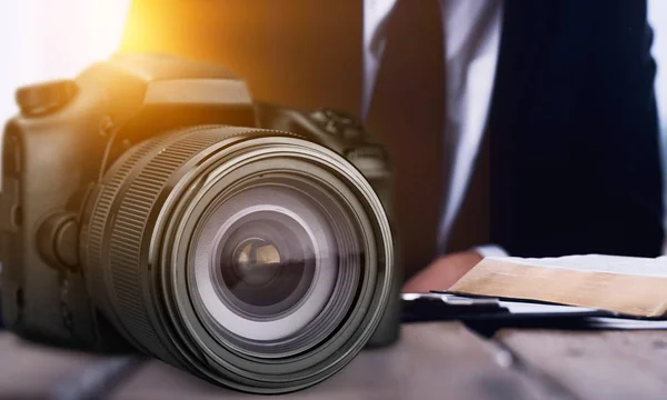 Black Professional camera isolated on background