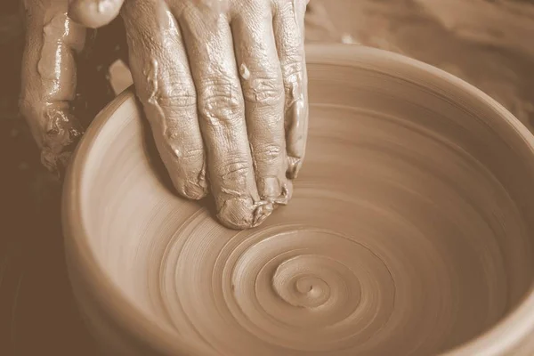 Potter Haciendo Olla Barro Vista Cerca — Foto de Stock