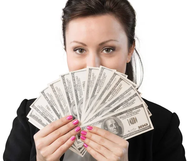 Business woman holding pengar — Stockfoto