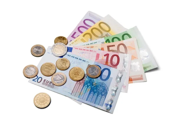 Банкноты евро на белом — стоковое фото