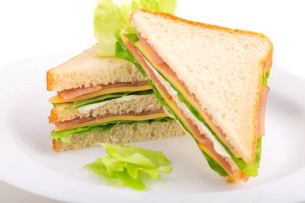 Sandwich Met Tomaten Kaas Witte Achtergrond — Stockfoto