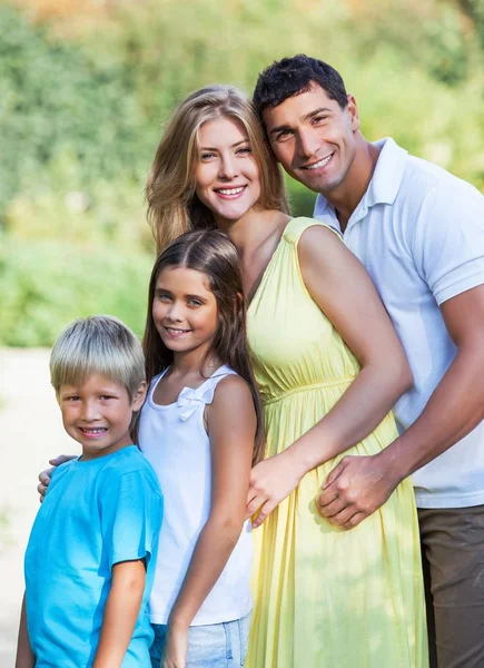 Lovely Family Hugging Park Outdoor — Stock Photo, Image