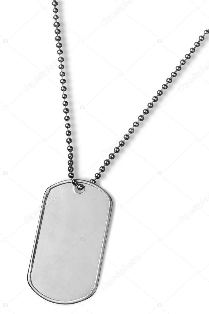 Military metal identification tag isolated  on white